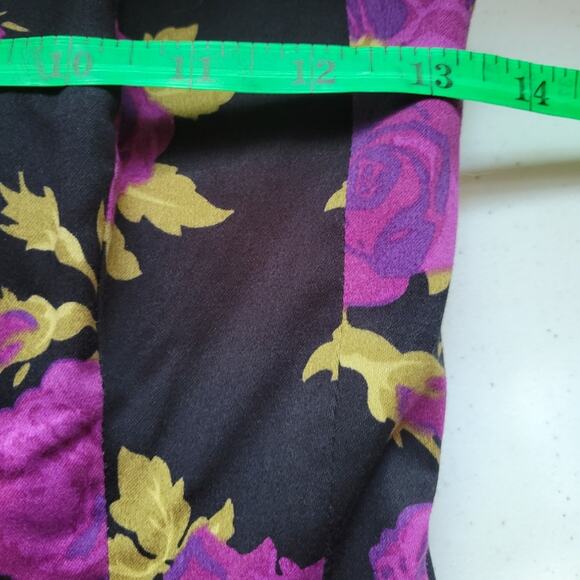 Black & Purple Rose Print Strapless Corset Top Pleated Cocktail Mini Dress - S - Picture 5 of 8